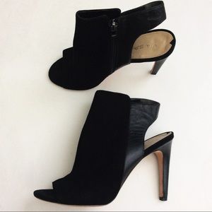 VIA SPIGA Black Suede Leather Peep-toe Slingback